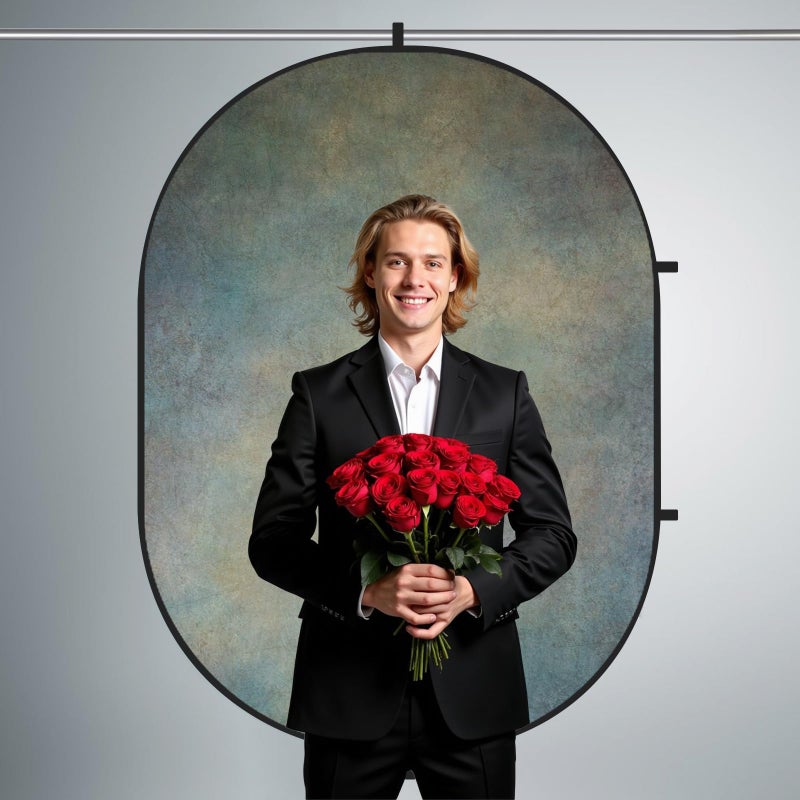 Kate 5x6.5ft(1.5x2m) Collapsible Backdrops Tan Grey Green Double Sided Reversible Pop Up Background for Portrait Photography, Video Meetings - Image 3